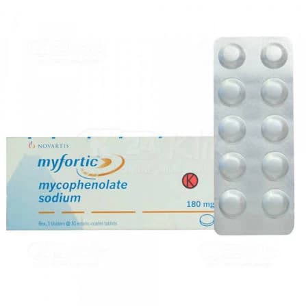 MYFORTIC 180 MG BOX 50 TABLET — 1 box isi 5 blister x 10 tablet salut enterik (50 tablet)